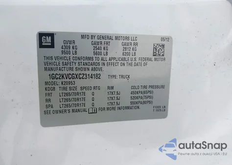 2012 Chevrolet Silverado 2500Hd Work Truck из США, поврежденный, VIN 1GC2KVCGXCZ314182